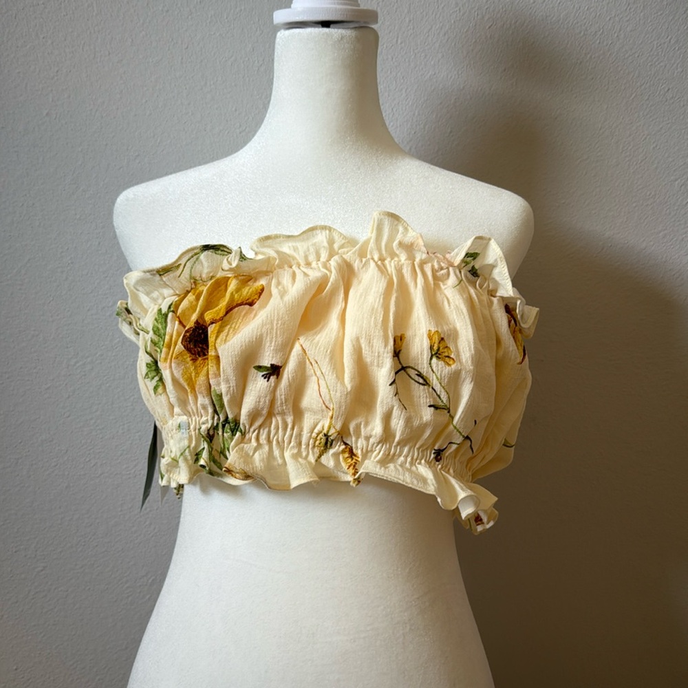 NWT H&M Women’s Ruffle Cream Cotton Floral Daisy Crop Top Size M/L